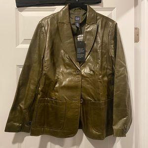 Gap Genuine Leather Jacket Olive Green